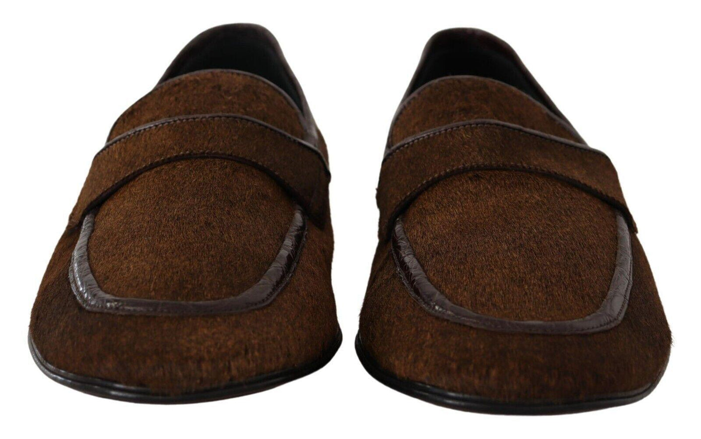 Dolce & Gabbana Brown Exotic Leather Mens Slip On Loafers Shoes - Ellie Belle