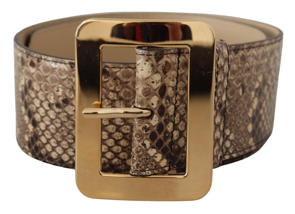 Dolce & Gabbana Brown Exotic Wide Waist Leather Gold Metal Buckle Belt - Ellie Belle