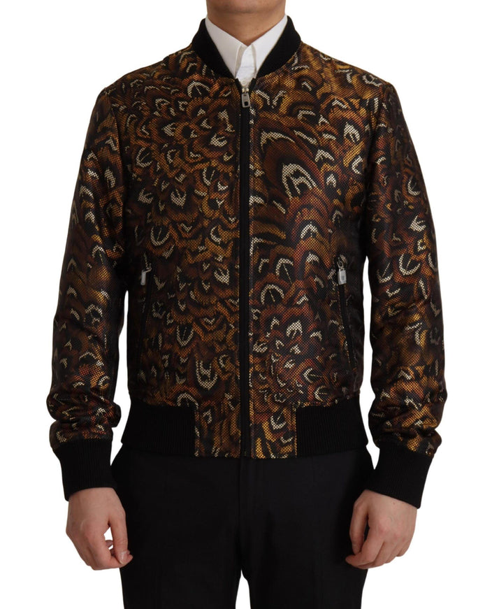 Dolce & Gabbana Brown Feather Full Zip Blouson Jacket - Ellie Belle