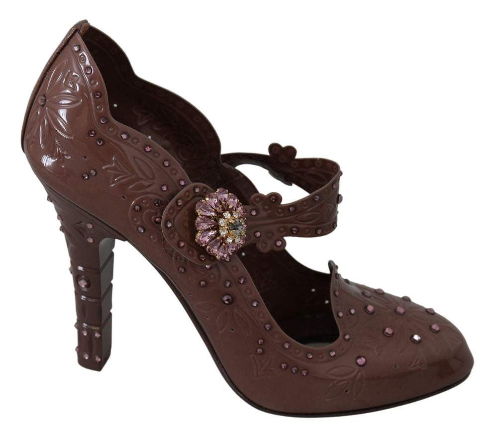 Dolce & Gabbana Brown Floral Crystal CINDERELLA Heels Shoes - Ellie Belle