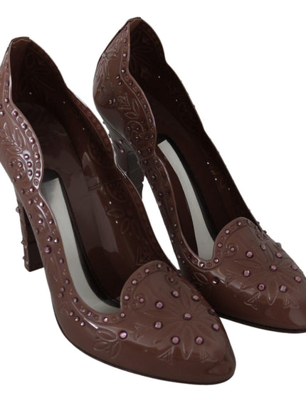 Dolce & Gabbana Brown Floral Crystal Heels CINDERELLA Shoes - Ellie Belle