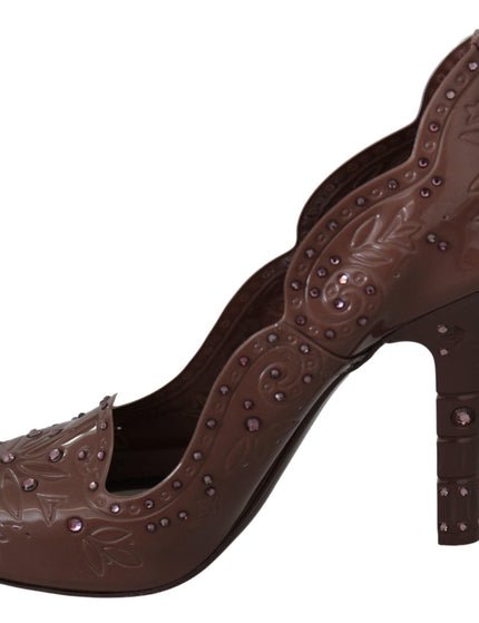 Dolce & Gabbana Brown Floral Crystal Heels CINDERELLA Shoes - Ellie Belle