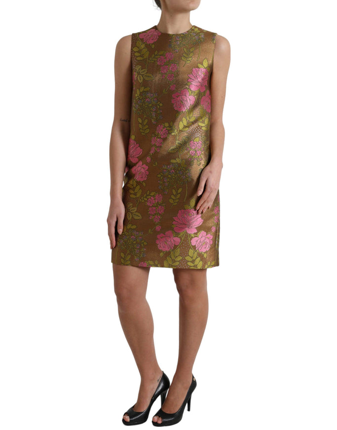 Dolce & Gabbana Brown Floral Jacquard Sleeveless Mini Dress - Ellie Belle