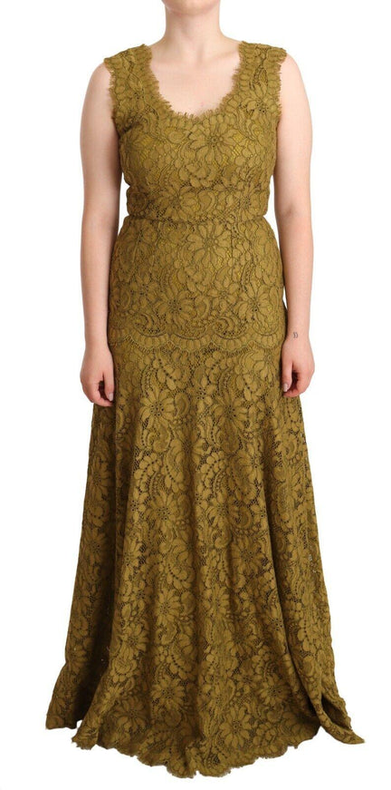 Dolce & Gabbana Brown Floral Lace Maxi Floor Length Dress - Ellie Belle