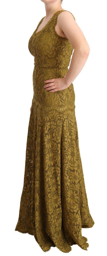 Dolce & Gabbana Brown Floral Lace Maxi Floor Length Dress - Ellie Belle