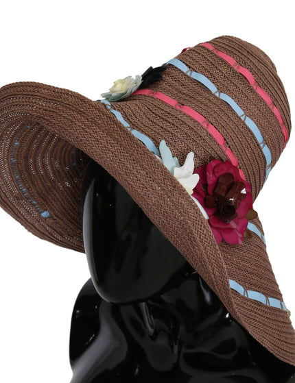 Dolce & Gabbana Brown Floral Wide Brim Straw Floppy Cap Hat - Ellie Belle