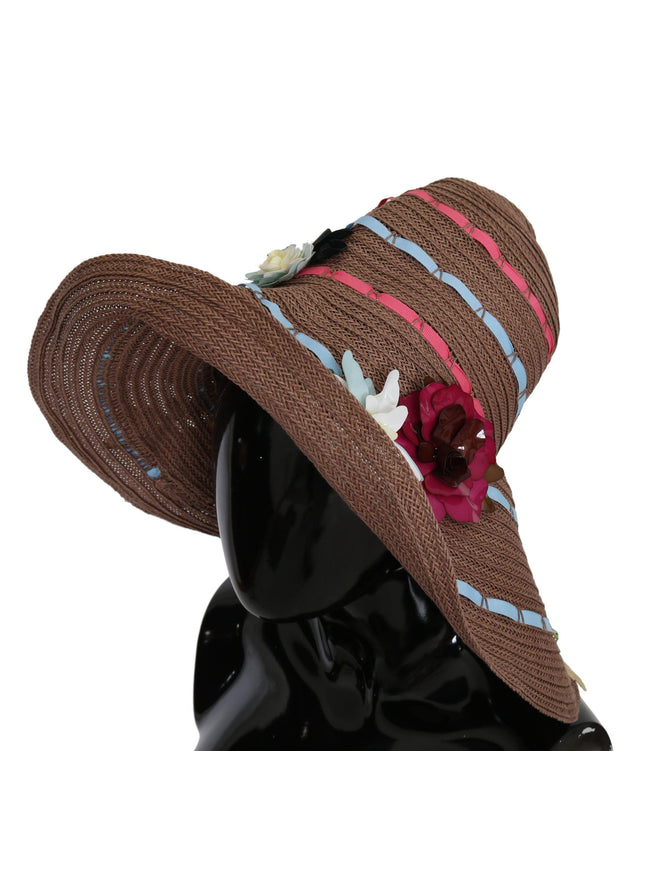 Dolce & Gabbana Brown Floral Wide Brim Straw Floppy Cap Hat - Ellie Belle