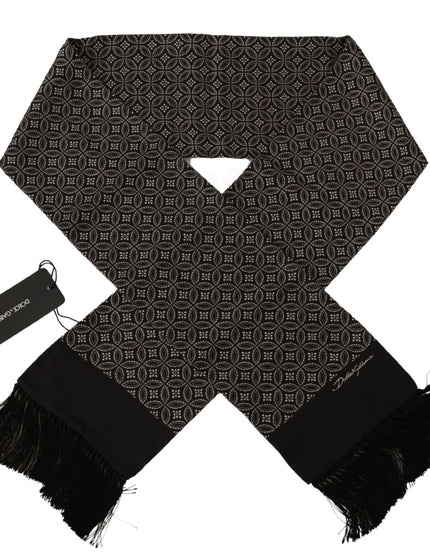 Dolce & Gabbana Brown Geometric Patterned Shawl Wrap Fringe Scarf - Ellie Belle