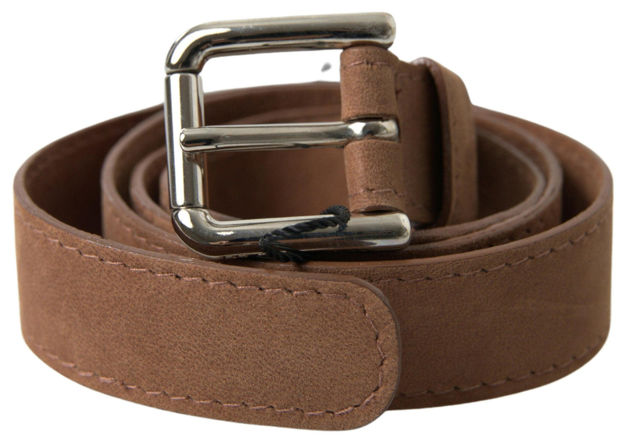 Dolce & Gabbana Brown Goatskin Leather Metal Buckle Belt - Ellie Belle