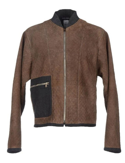 Dolce & Gabbana Brown Gray Leather Jacket Coat - Ellie Belle