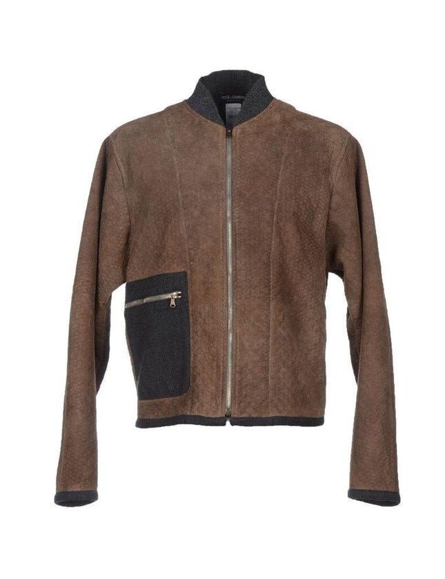 Dolce & Gabbana Brown Gray Leather Jacket Coat - Ellie Belle