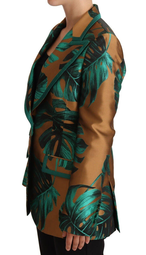 Dolce & Gabbana Brown Green Leaf Jacquard Coat Jacket - Ellie Belle