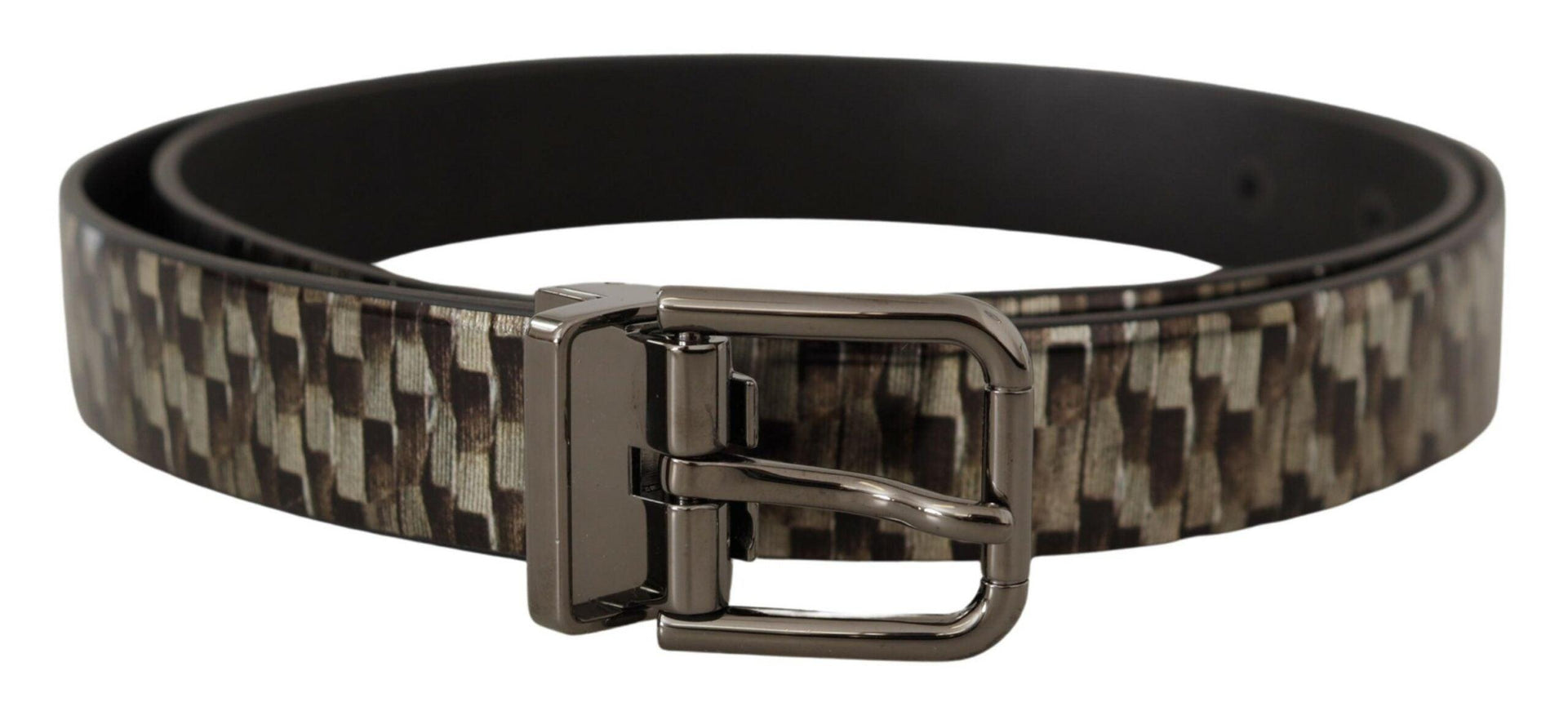 Dolce & Gabbana Brown Herringbone Leather Gray Belt - Ellie Belle