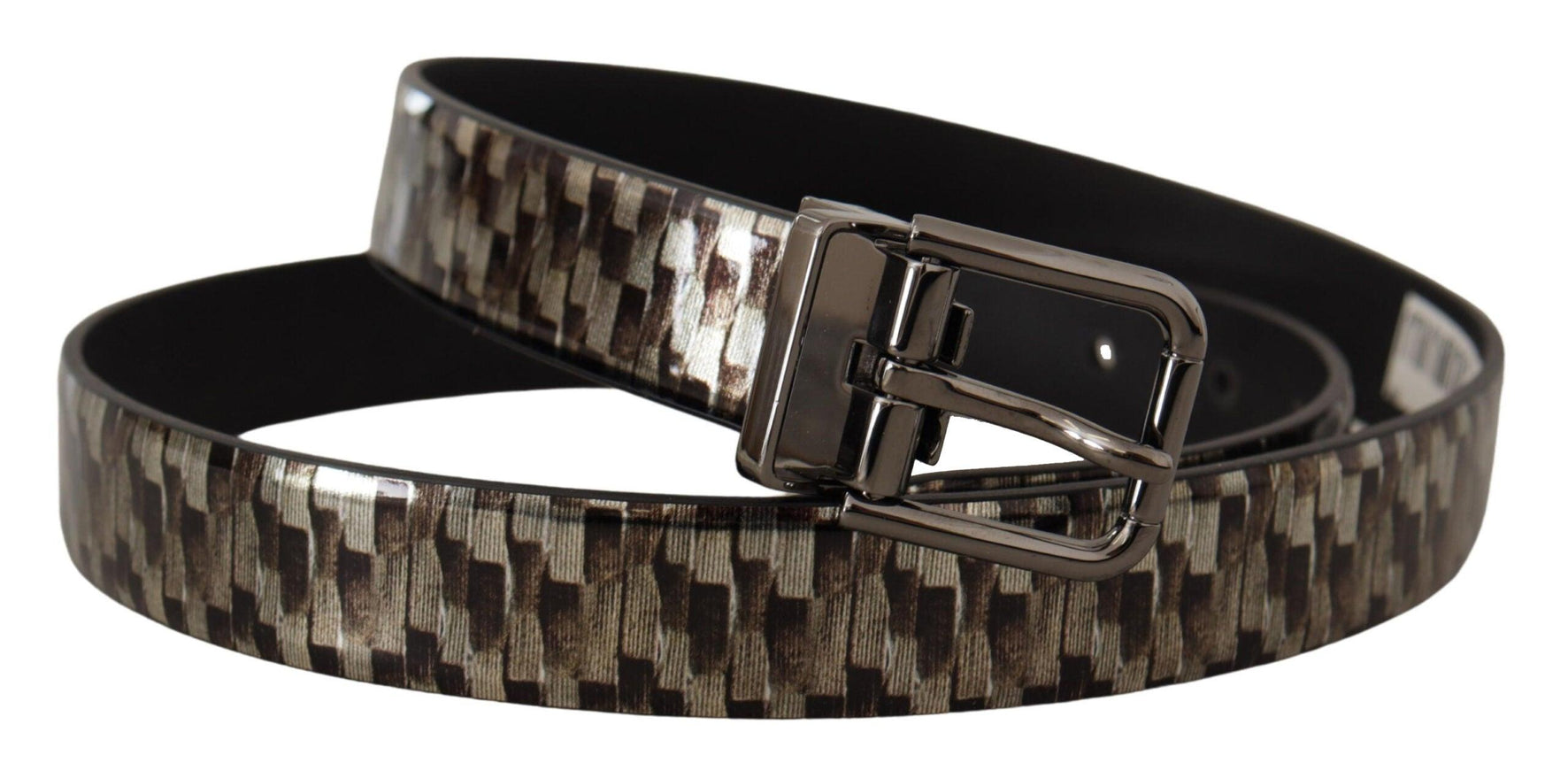 Dolce & Gabbana Brown Herringbone Leather Gray Belt - Ellie Belle