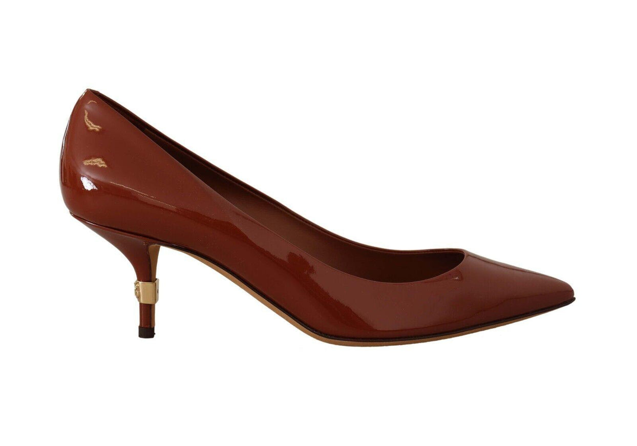 Dolce & Gabbana Brown Kitten Heels Pumps Patent Leather Shoes - Ellie Belle