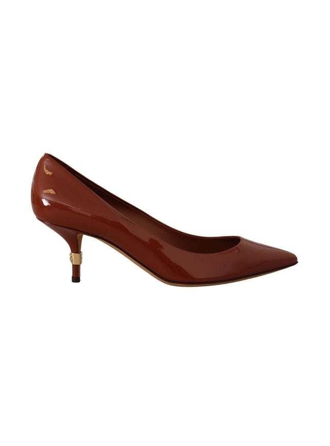 Dolce & Gabbana Brown Kitten Heels Pumps Patent Leather Shoes - Ellie Belle