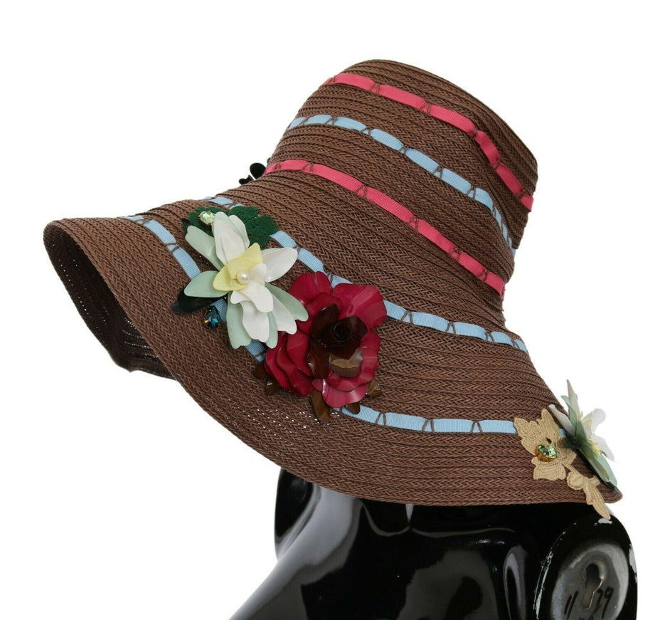 Dolce & Gabbana Brown Knitted Straw Floral Hat - Ellie Belle