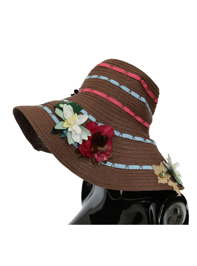Dolce & Gabbana Brown Knitted Straw Floral Hat - Ellie Belle