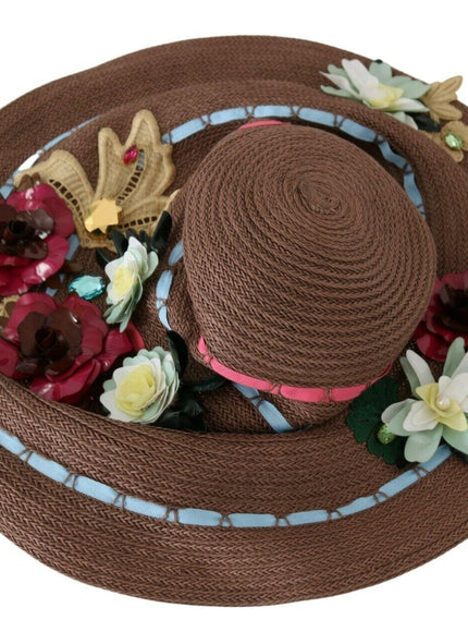 Dolce & Gabbana Brown Knitted Straw Floral Hat - Ellie Belle