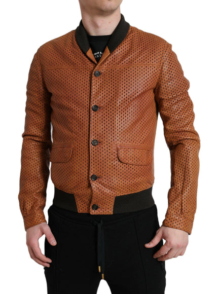 Dolce & Gabbana Brown Lambskin Leather Perforated Jacket