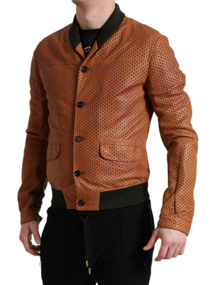 Dolce & Gabbana Brown Lambskin Leather Perforated Jacket