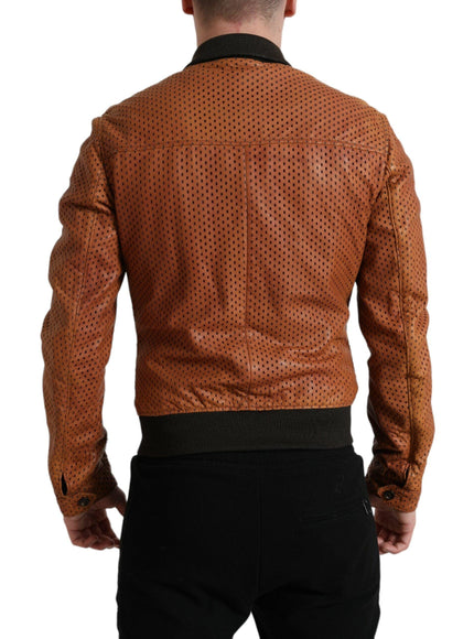 Dolce & Gabbana Brown Lambskin Leather Perforated Jacket