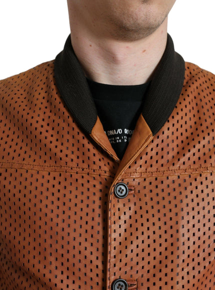 Dolce & Gabbana Brown Lambskin Leather Perforated Jacket