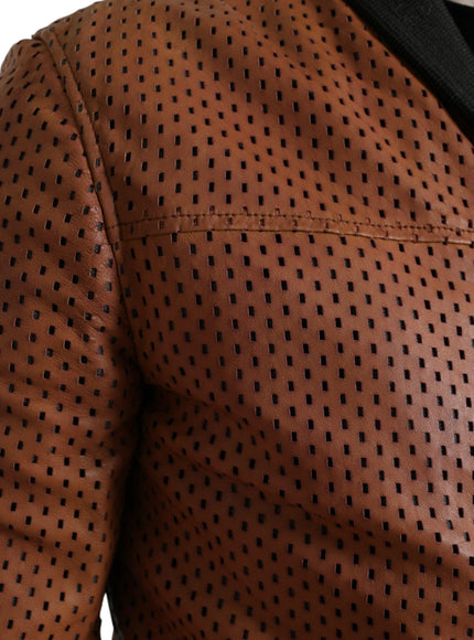 Dolce & Gabbana Brown Lambskin Leather Perforated Jacket