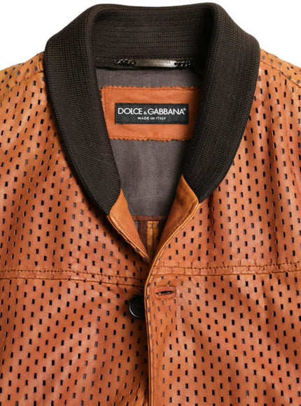 Dolce & Gabbana Brown Lambskin Leather Perforated Jacket