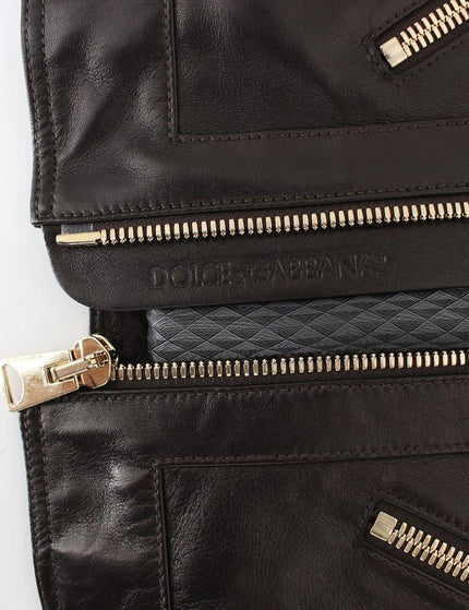 Dolce & Gabbana Brown Lambskin Leather Zipper Jacket - Ellie Belle