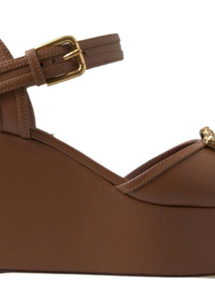 Dolce & Gabbana Brown Leather AMORE Wedges Sandals Shoes