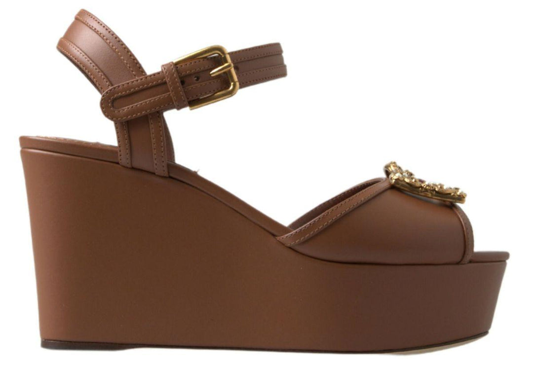 Dolce & Gabbana Brown Leather AMORE Wedges Sandals Shoes - Ellie Belle