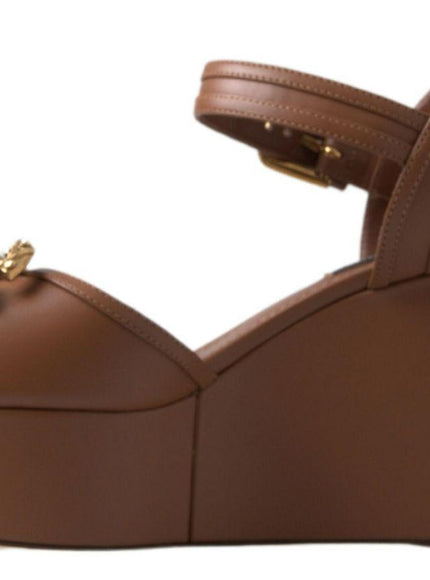 Dolce & Gabbana Brown Leather AMORE Wedges Sandals Shoes