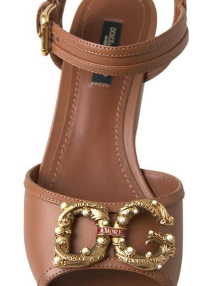 Dolce & Gabbana Brown Leather AMORE Wedges Sandals Shoes