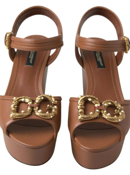 Dolce & Gabbana Brown Leather AMORE Wedges Sandals Shoes