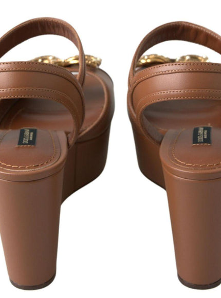 Dolce & Gabbana Brown Leather AMORE Wedges Sandals Shoes