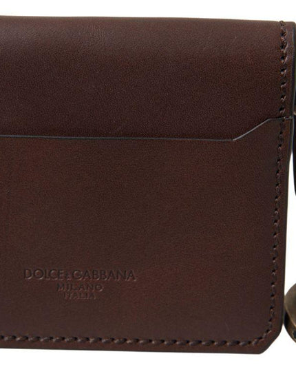 Dolce & Gabbana Brown Leather Bifold Logo Card Holder Men Wallet - Ellie Belle