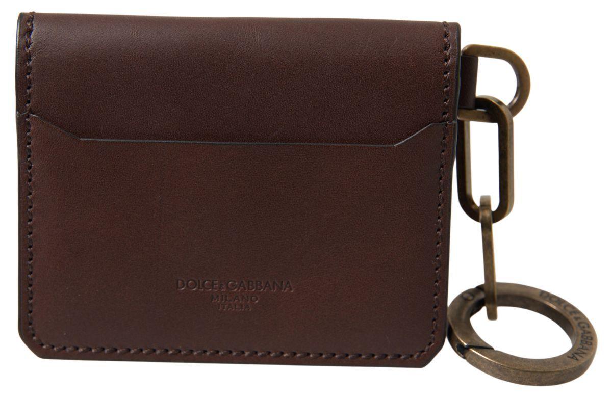 Dolce & Gabbana Brown Leather Bifold Logo Card Holder Men Wallet - Ellie Belle