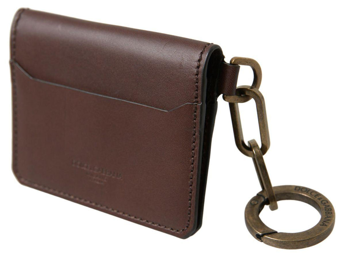 Dolce & Gabbana Brown Leather Bifold Logo Card Holder Men Wallet - Ellie Belle