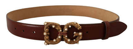 Dolce & Gabbana Brown Leather Brass Logo Buckle Amore Belt - Ellie Belle
