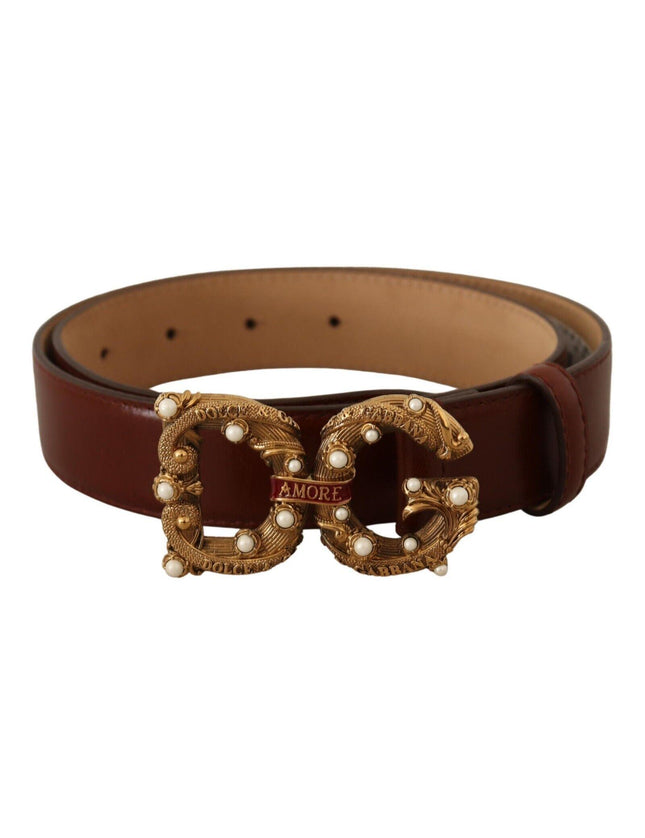 Dolce & Gabbana Brown Leather Brass Logo Buckle Amore Belt - Ellie Belle
