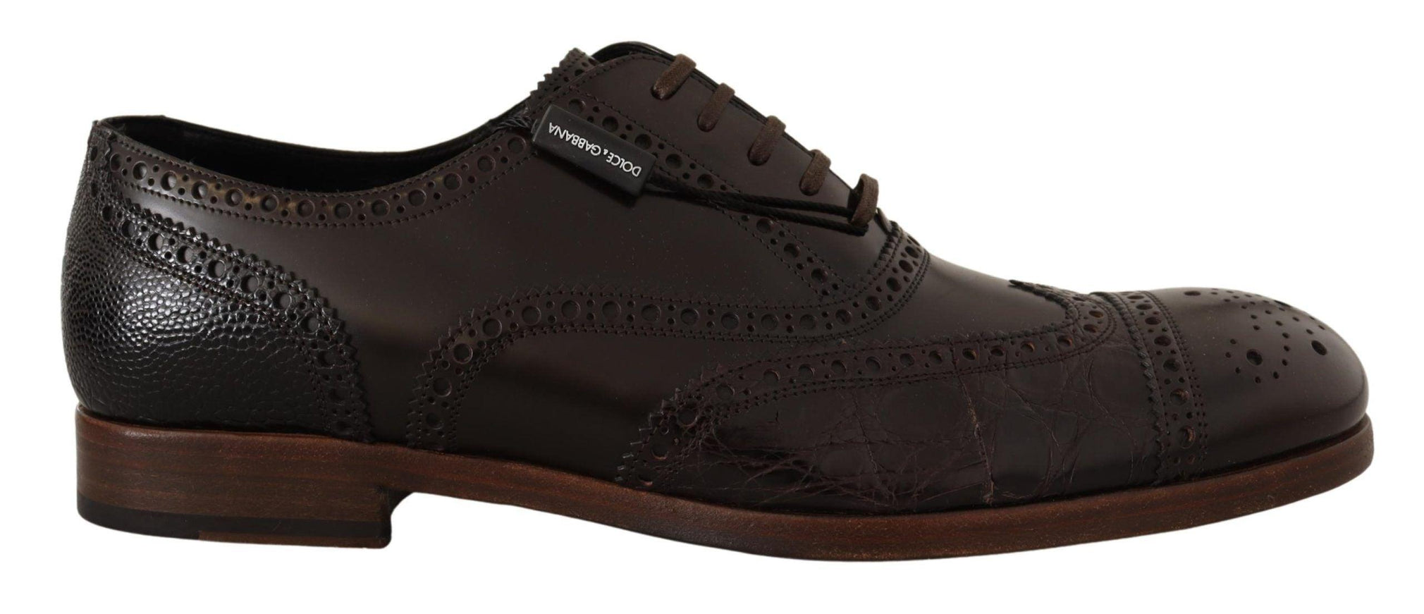 Dolce & Gabbana Brown Leather Brogue Wing Tip Dress Shoes - Ellie Belle