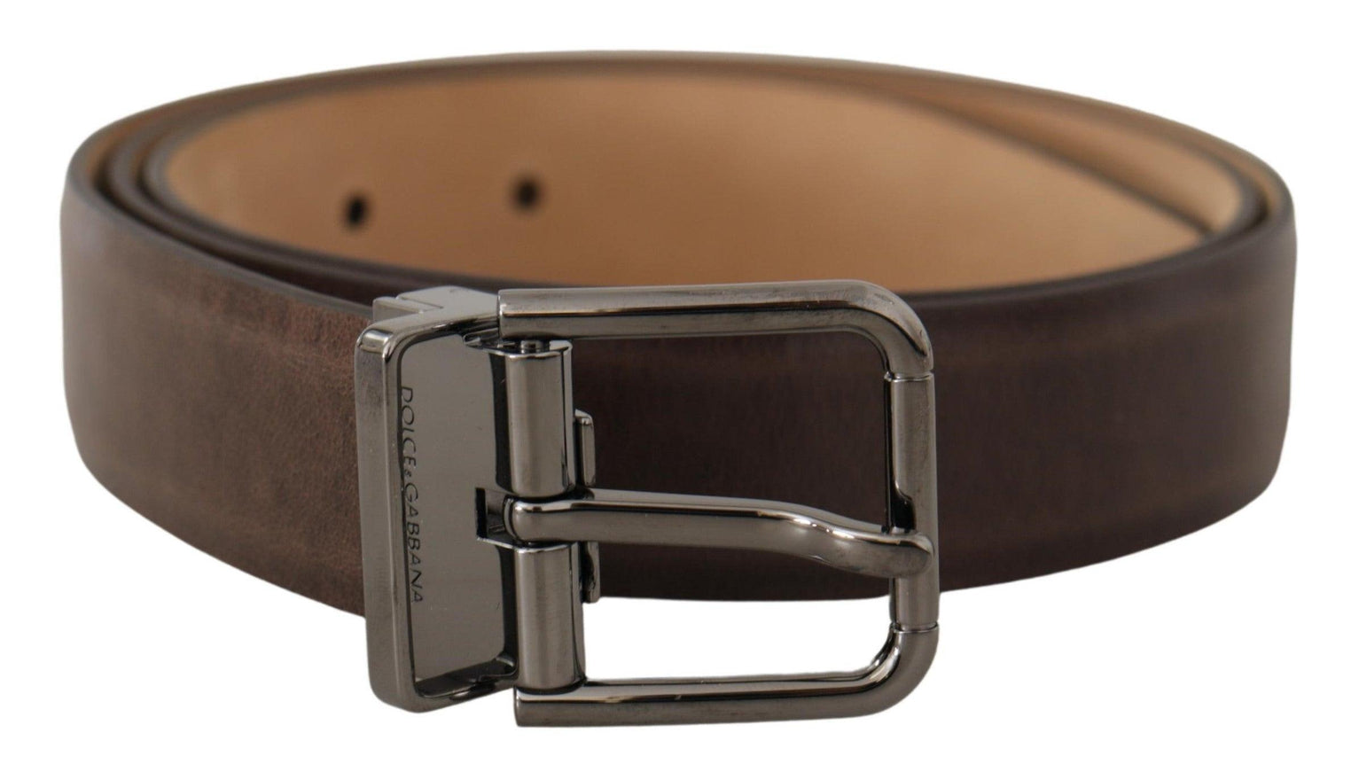 Dolce & Gabbana Brown Leather Casual Silver Tone Logo Buckle Belt - Ellie Belle