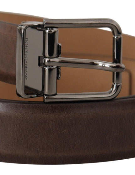 Dolce & Gabbana Brown Leather Casual Silver Tone Logo Buckle Belt - Ellie Belle