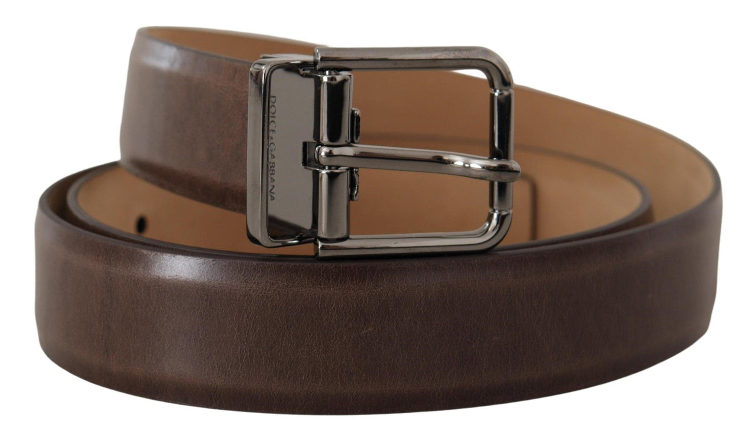 Dolce & Gabbana Brown Leather Casual Silver Tone Logo Buckle Belt - Ellie Belle