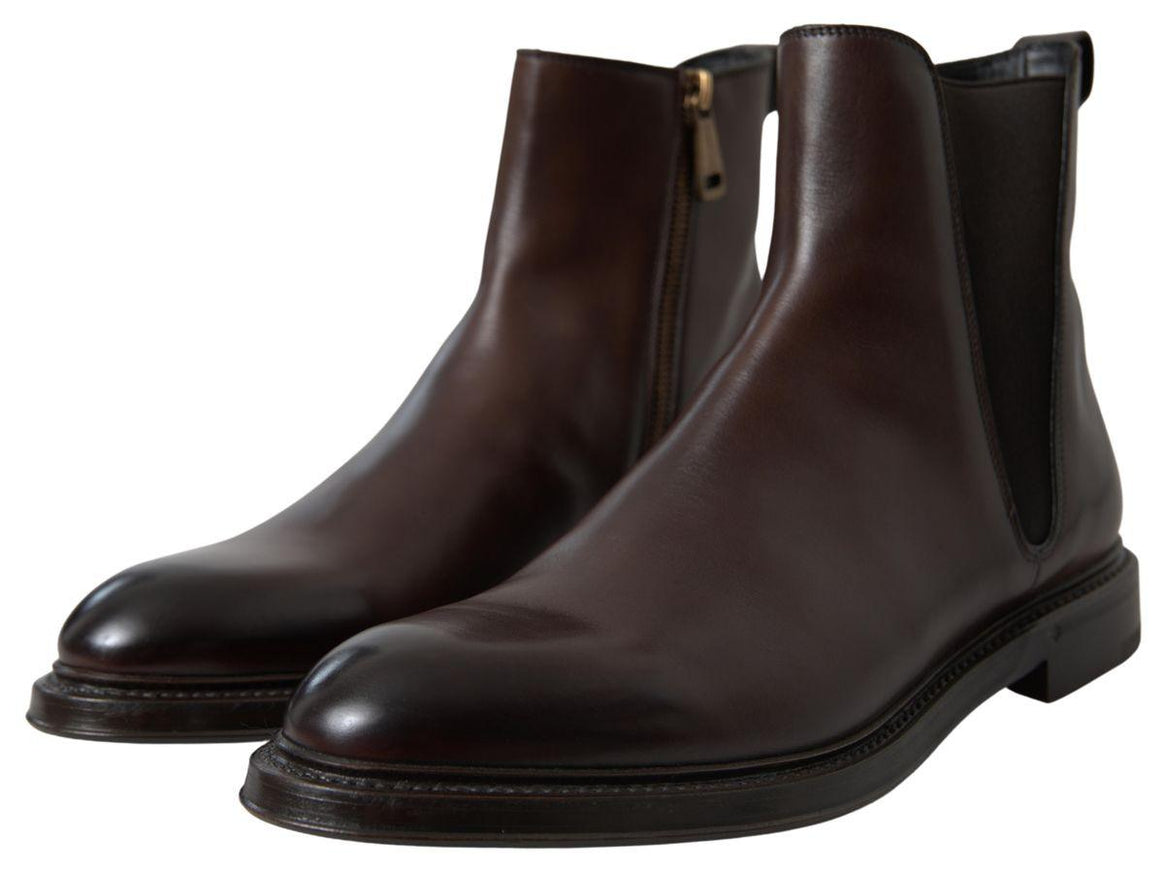 Dolce & Gabbana Brown Leather Chelsea Mens Boots Shoes - Ellie Belle