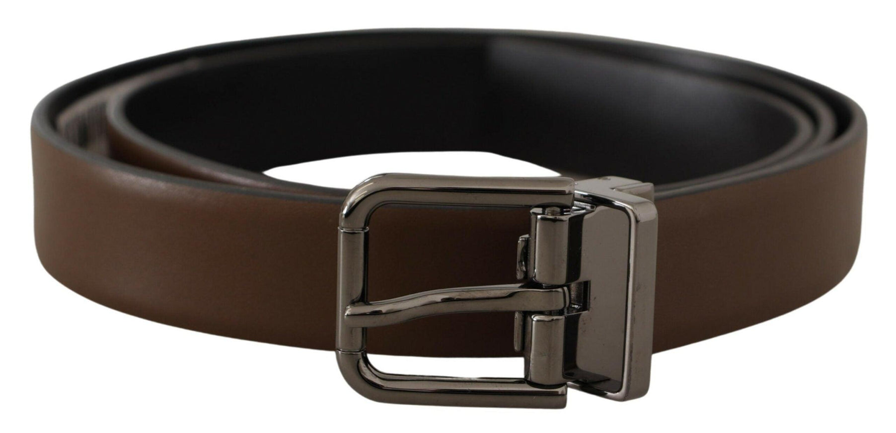 Dolce & Gabbana Brown Leather Classic Metal Logo Buckle Belt - Ellie Belle