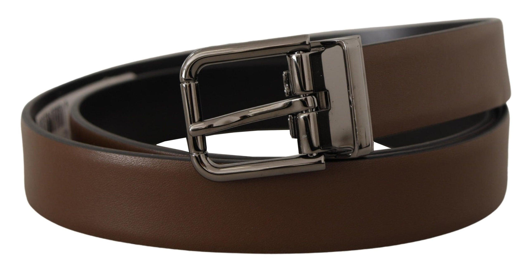 Dolce & Gabbana Brown Leather Classic Metal Logo Buckle Belt - Ellie Belle