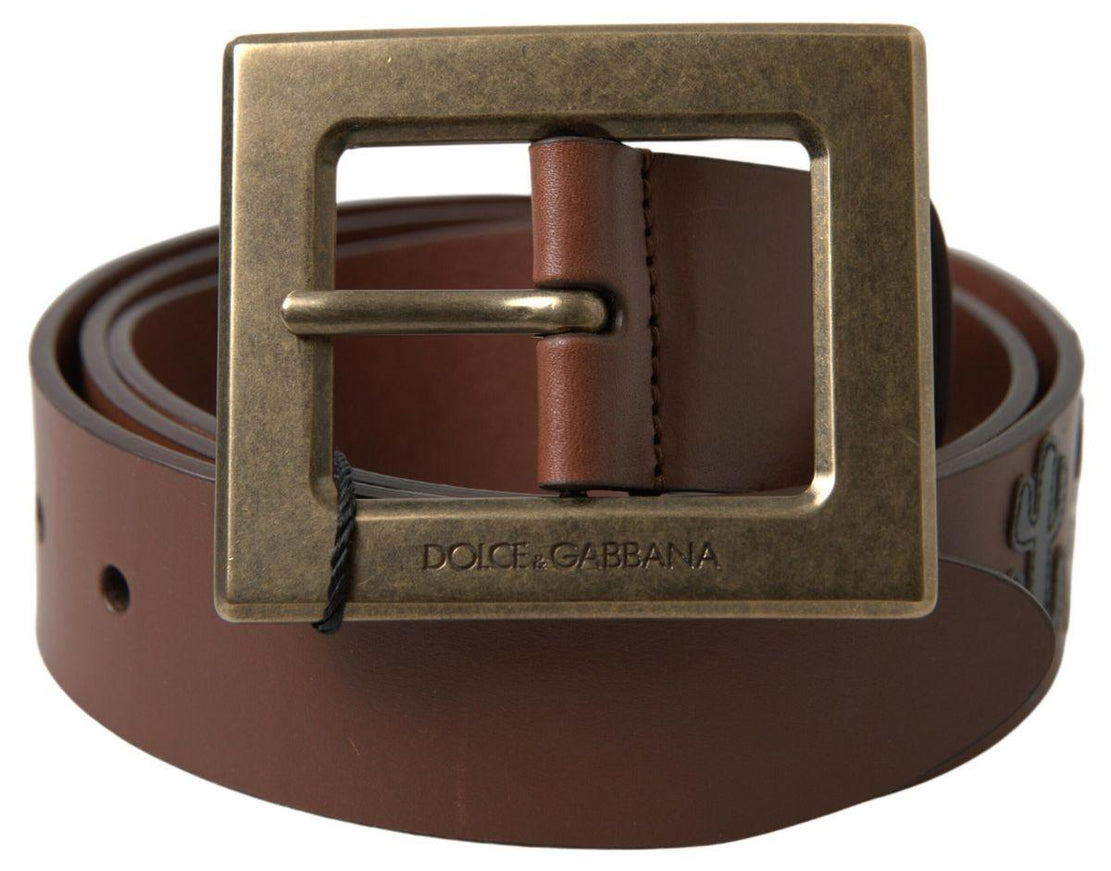 Dolce & Gabbana Brown Leather #DGFAMLY Square Buckle Belt - Ellie Belle