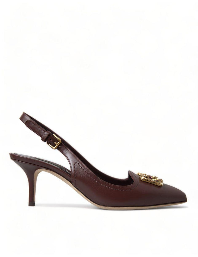 Dolce & Gabbana Brown Leather Gold DG Amore Pumps Shoes - Ellie Belle